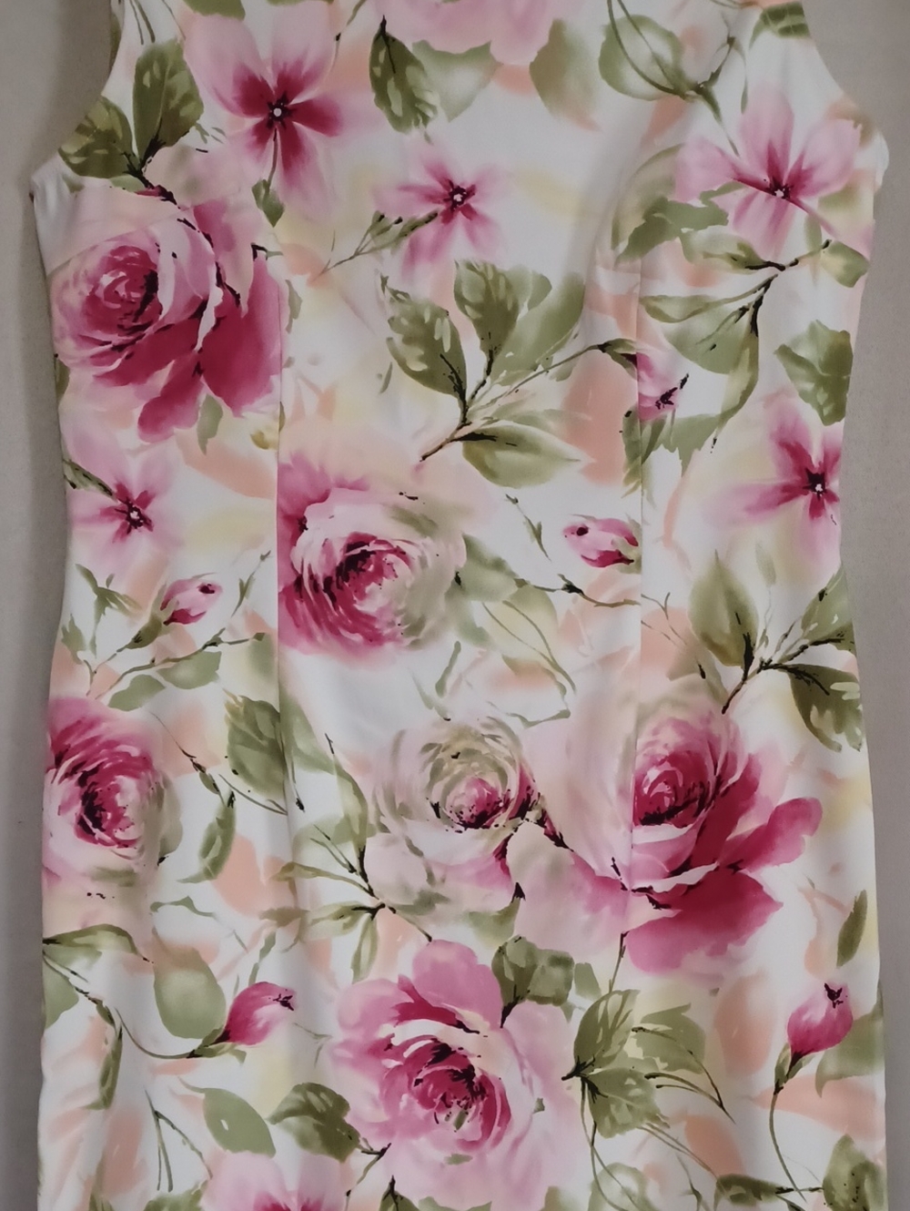 Connected Apparel Pink Green Rose Garden Floral Sleeveless Sheath Dress Size 12 - Picture 6 of 14